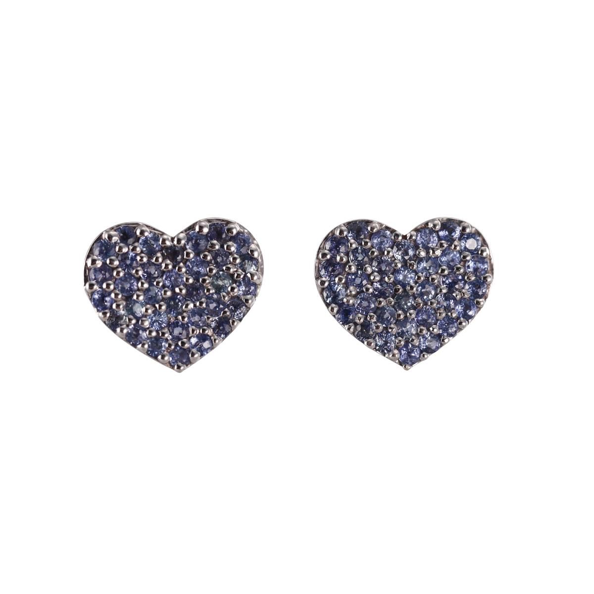18k Gold Blue Sapphire Heart Stud Earrings