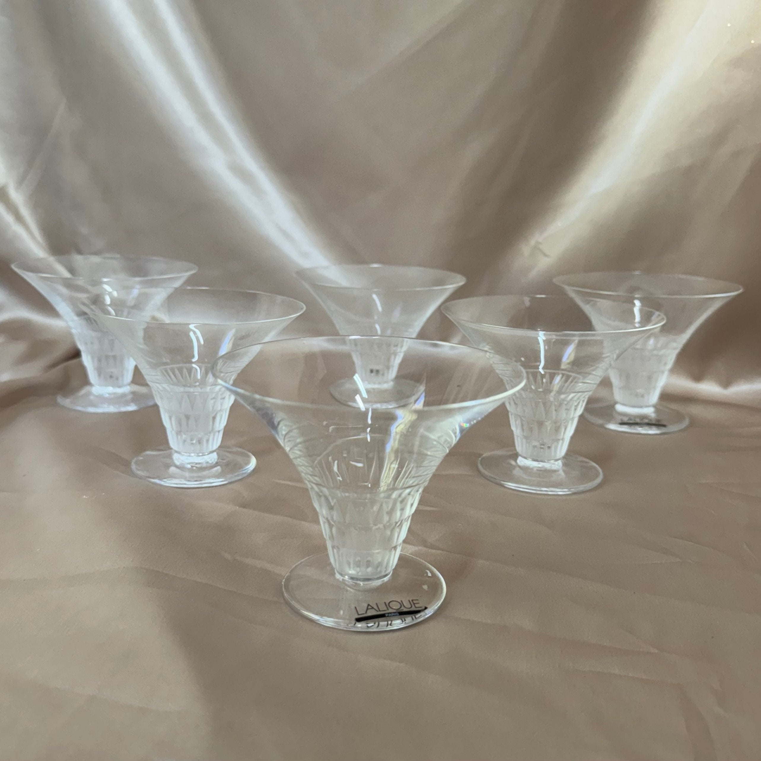 New Old Stock Lalique Crystal Bourgveil Champagne Tall Sherbet Flute Set of 6 #15018