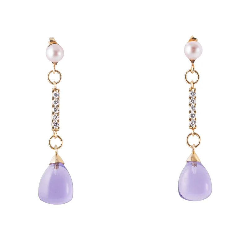 Mimi Milano Pearl Diamond Amethyst Gold Drop Earrings