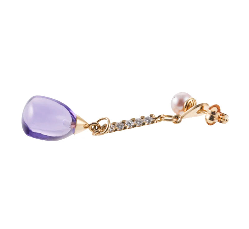 Mimi Milano Pearl Diamond Amethyst Gold Drop Earrings