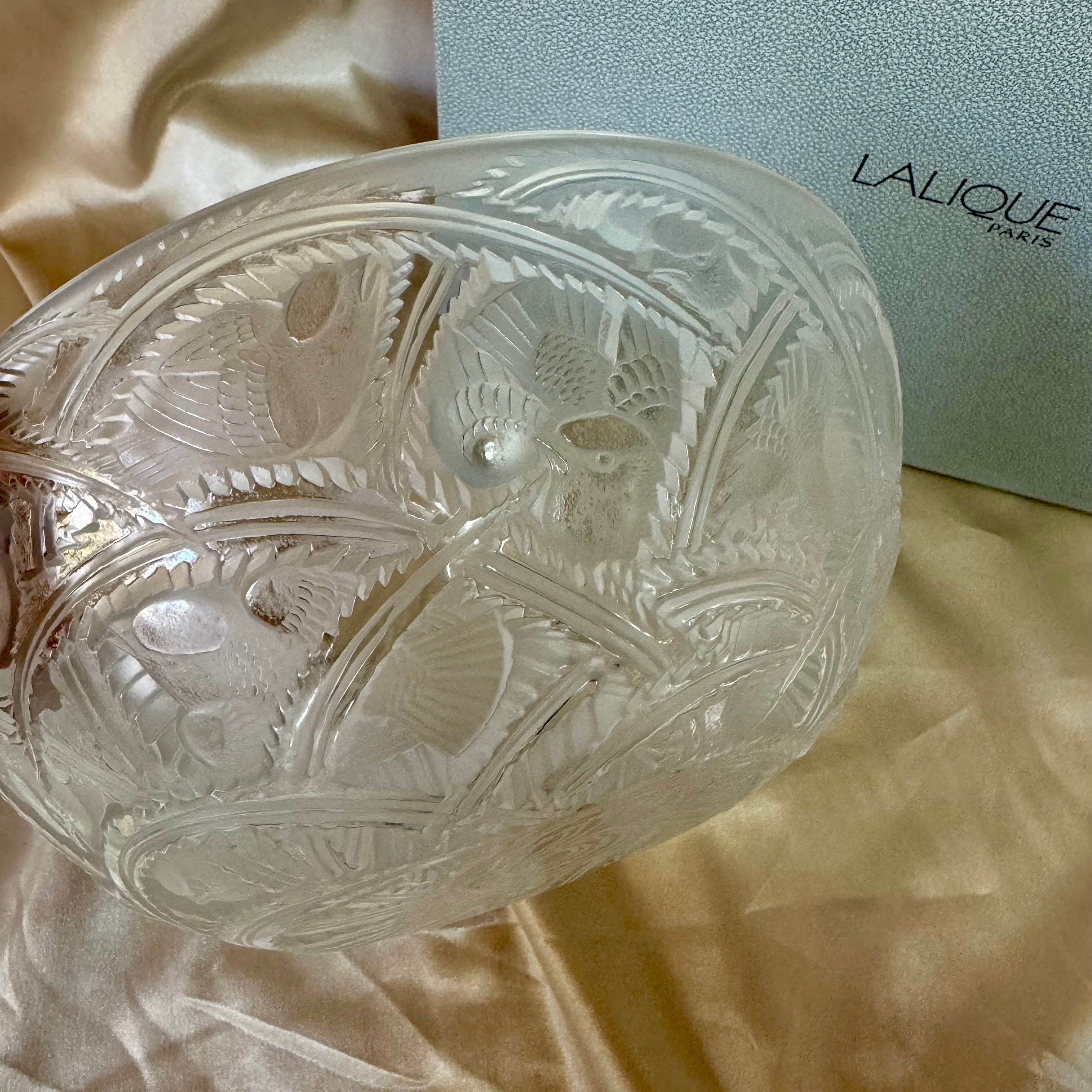 Lalique Crystal Clear and Frosted Glass Finches Bowl 1101600