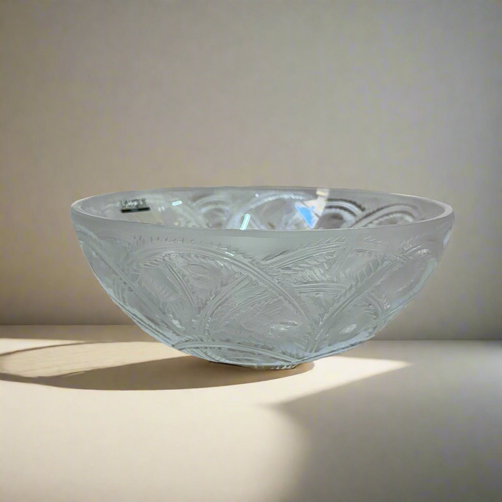 Lalique Crystal Clear and Frosted Glass Finches Bowl 1101600