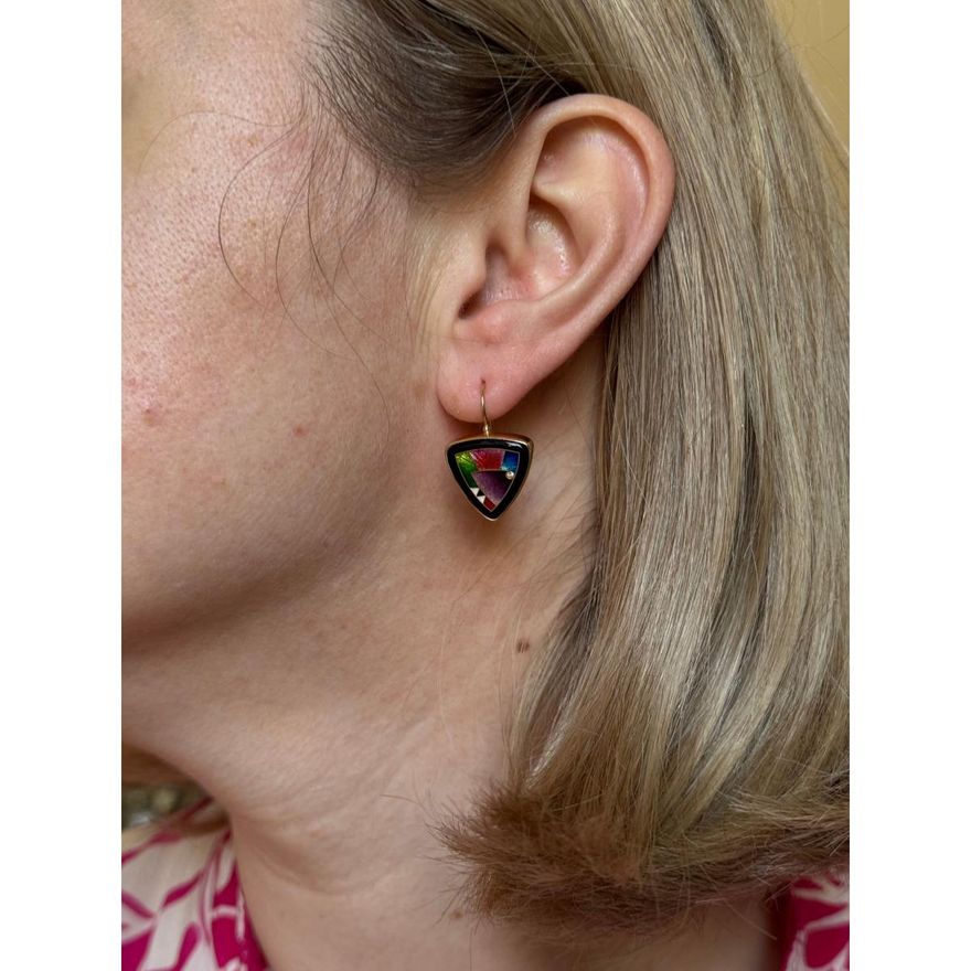 Magick Fusager Demski 14k Gold DIamond Cloisonne Enamel Earrings