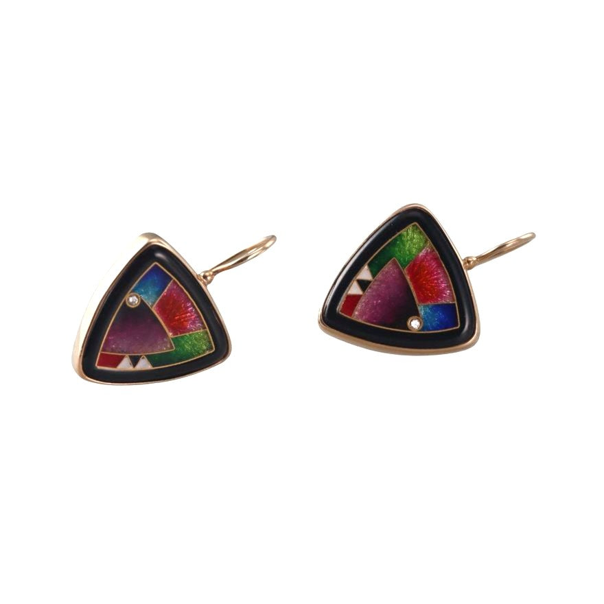 Magick Fusager Demski 14k Gold DIamond Cloisonne Enamel Earrings