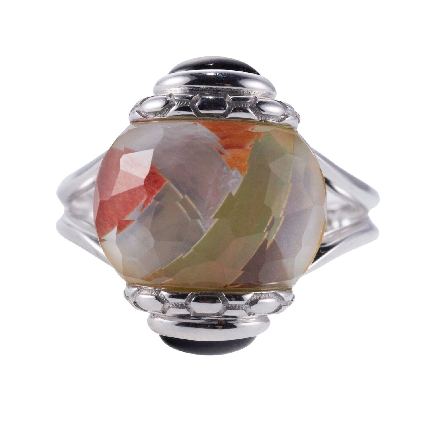 Asch Grossbardt Mop Coral Crystal Onyx Gold Ring