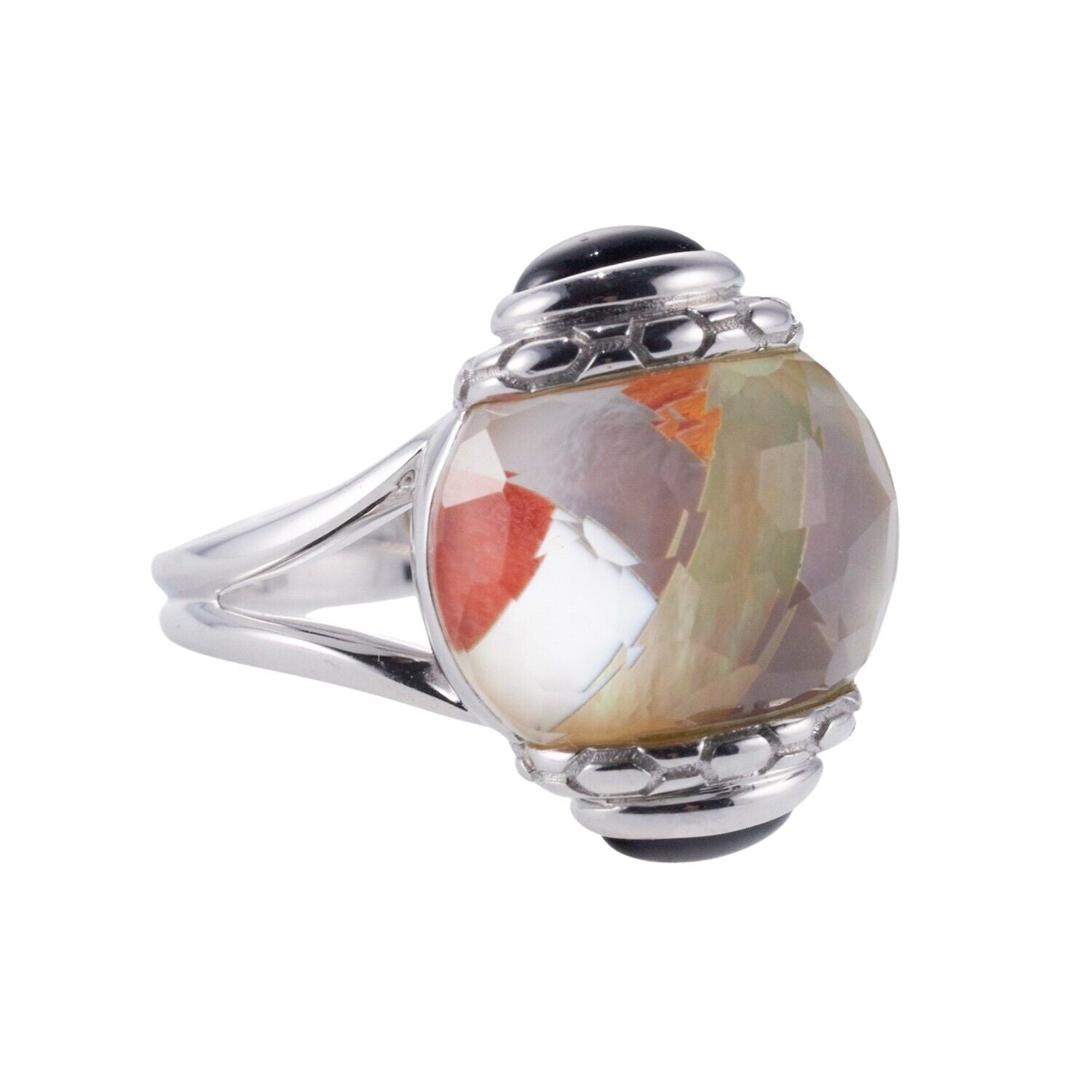 Asch Grossbardt Mop Coral Crystal Onyx Gold Ring