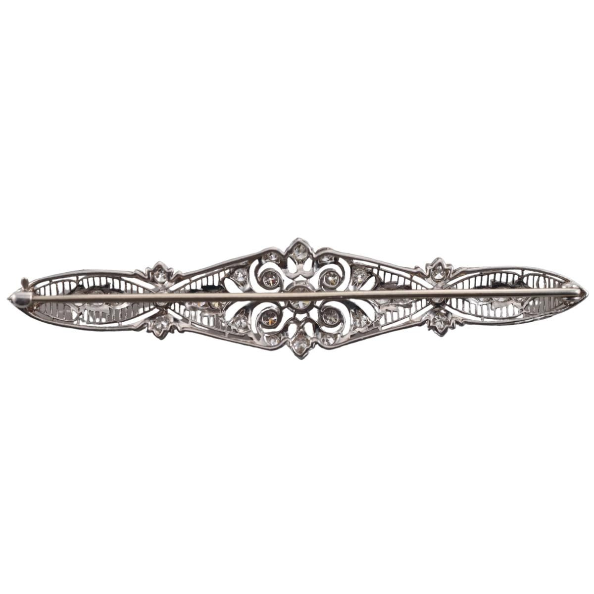 Art Deco Filigree Platinum Diamond Brooch Pin