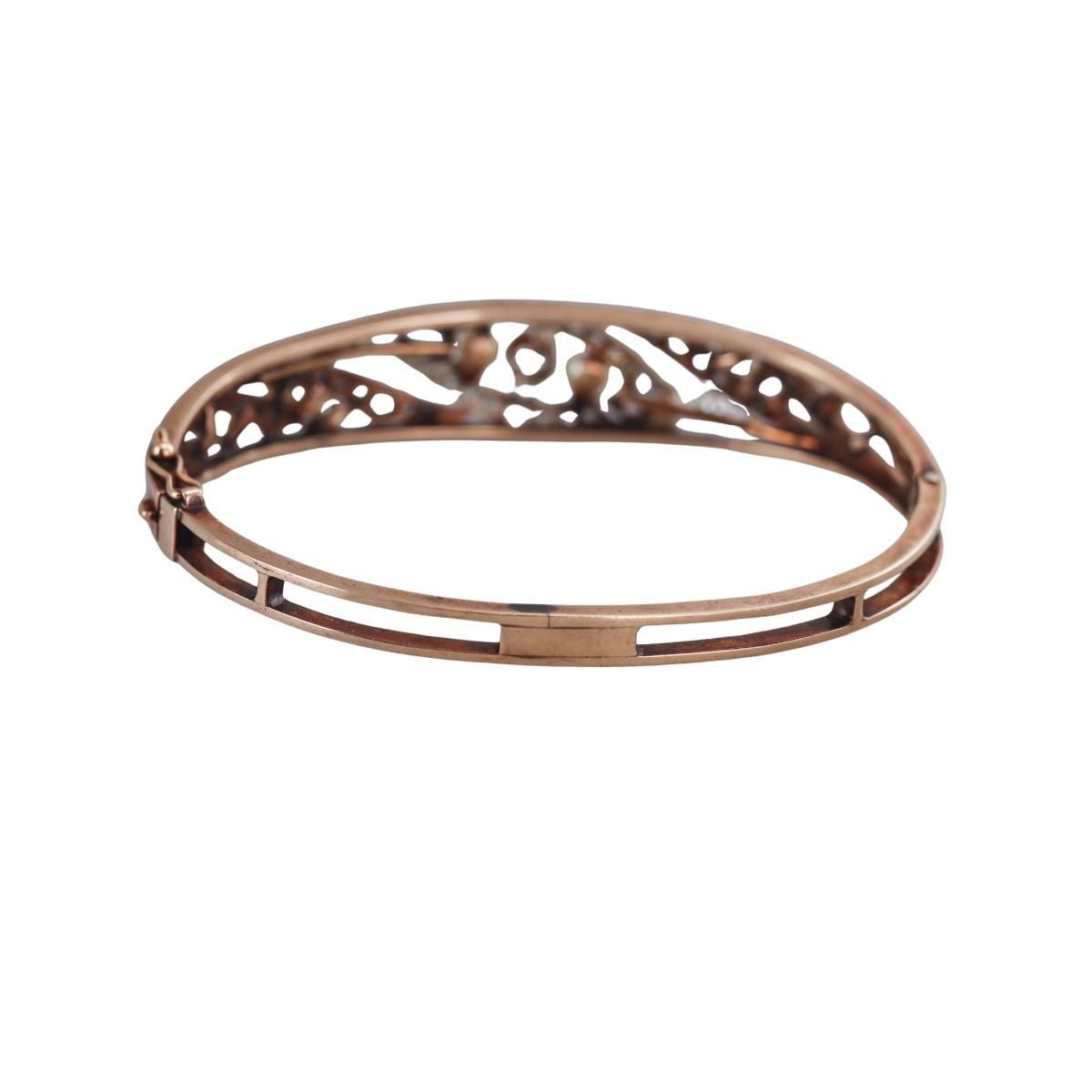 Antique Victorian 14k Gold Diamond Pearl Bangle Bracelet