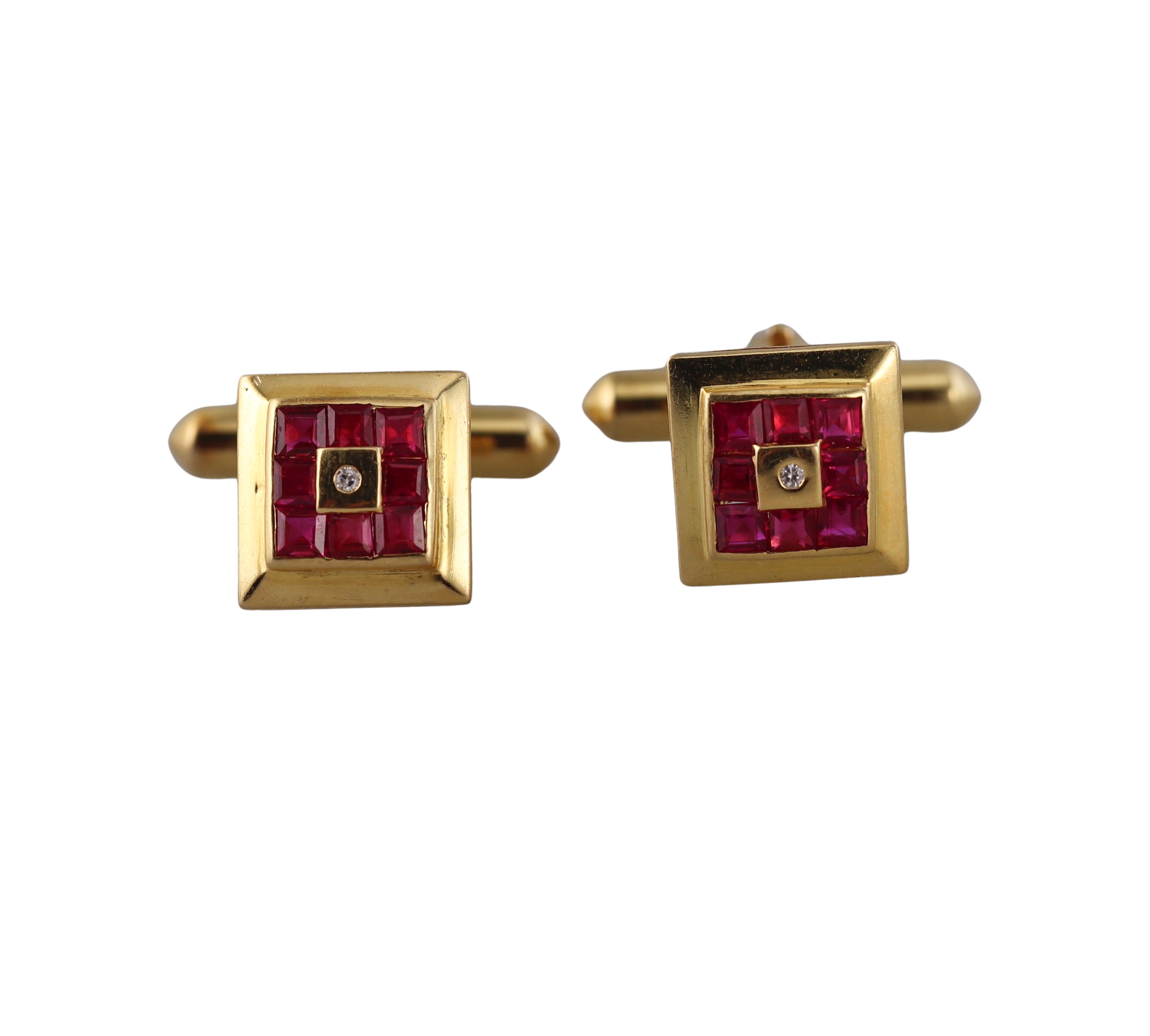 18k Gold Ruby Diamond Cufflinks