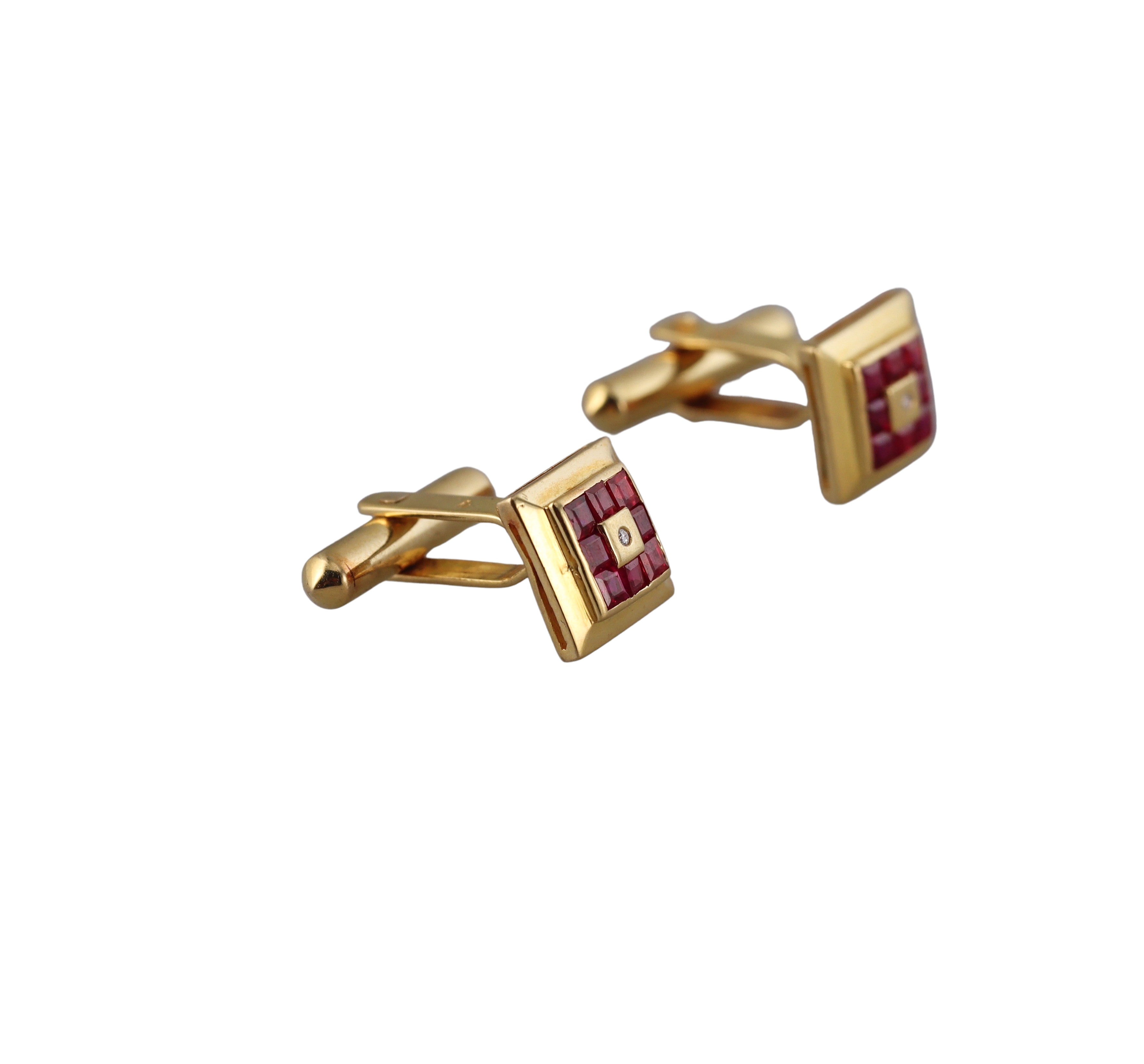 18k Gold Ruby Diamond Cufflinks