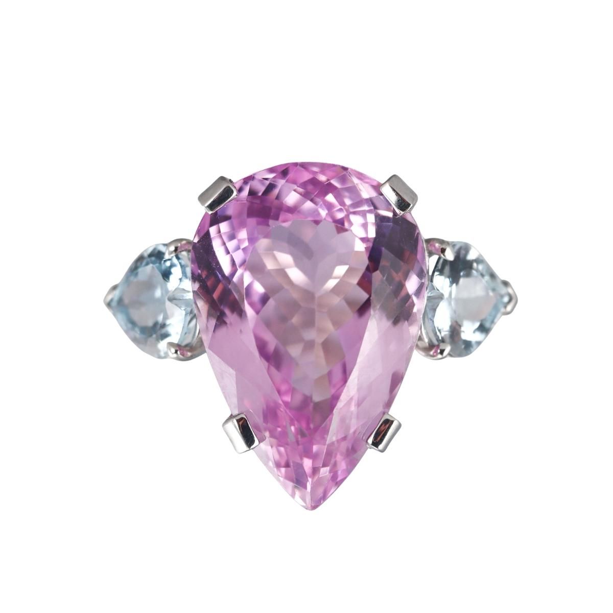 37ct Kunzite Aquamarine Platinum Cocktail Ring