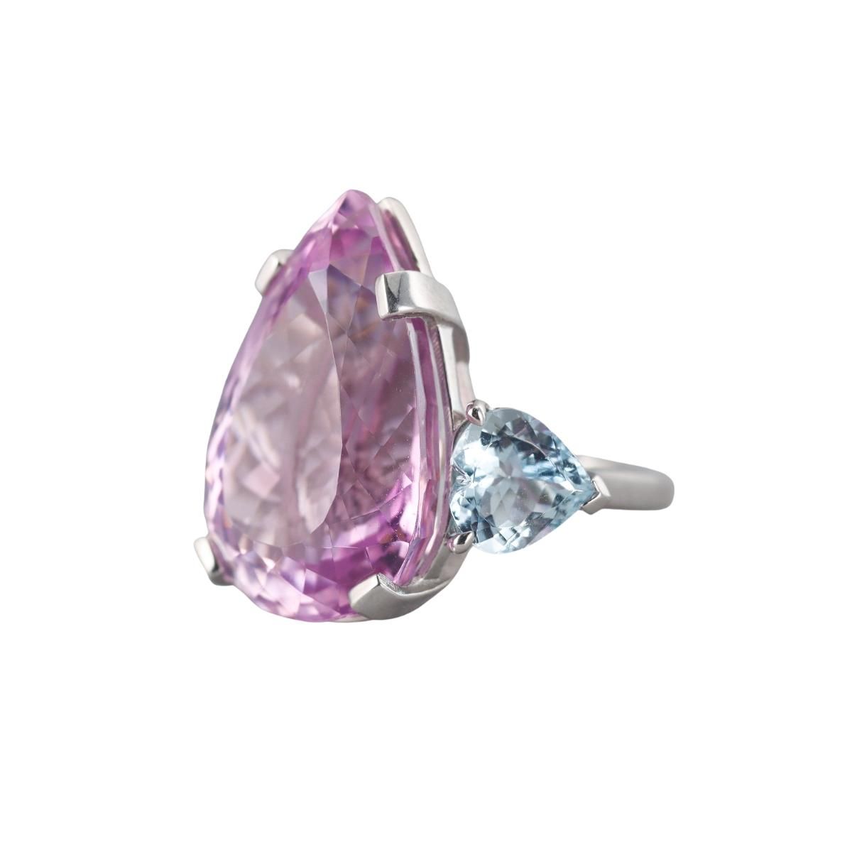 37ct Kunzite Aquamarine Platinum Cocktail Ring