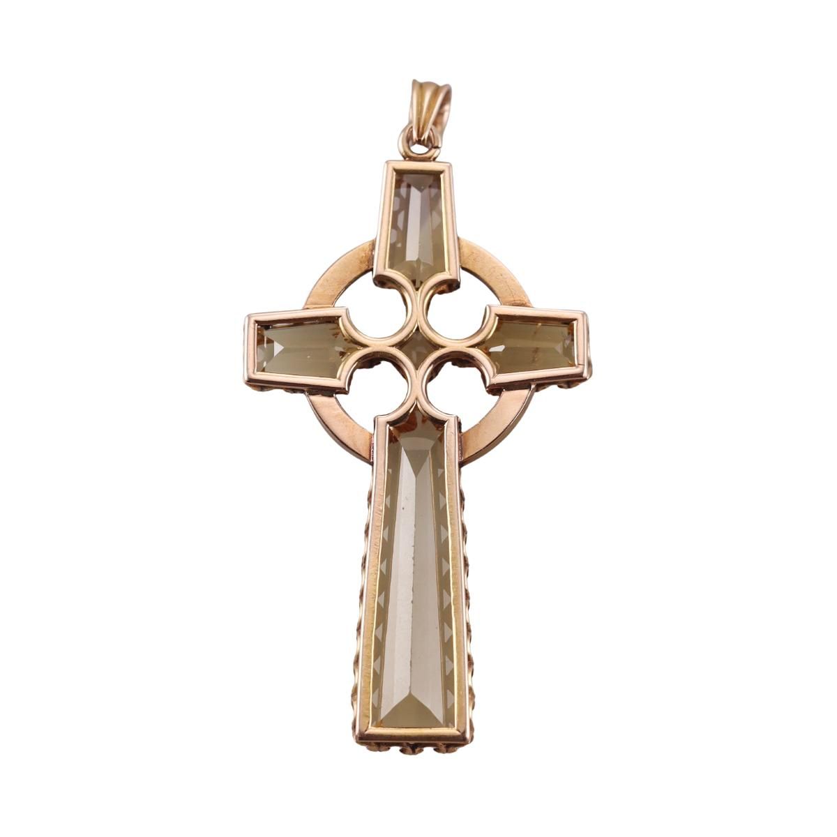 Antique Georgian 14k Gold Citrine Celtic Cross Pendant