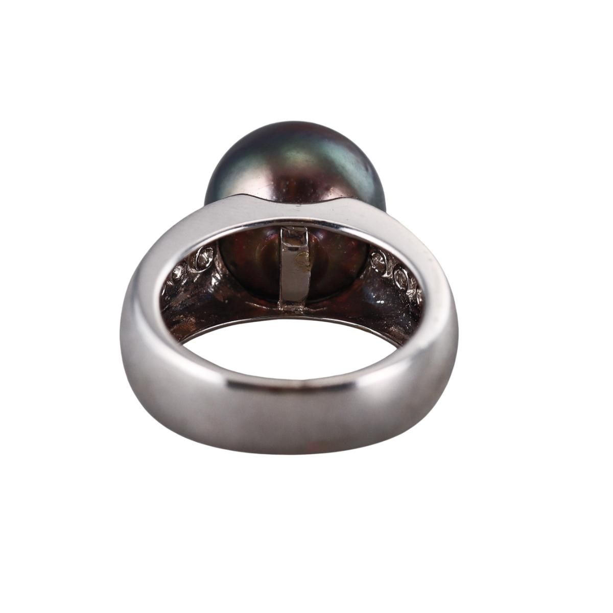 14k Gold Tahitian South Sea Pearl Diamond Ring