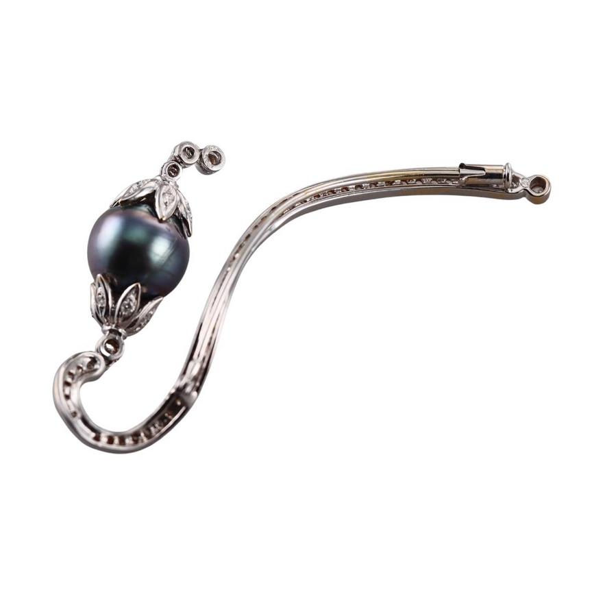 18k Gold Tahitian Pearl Diamond Brooch Pin