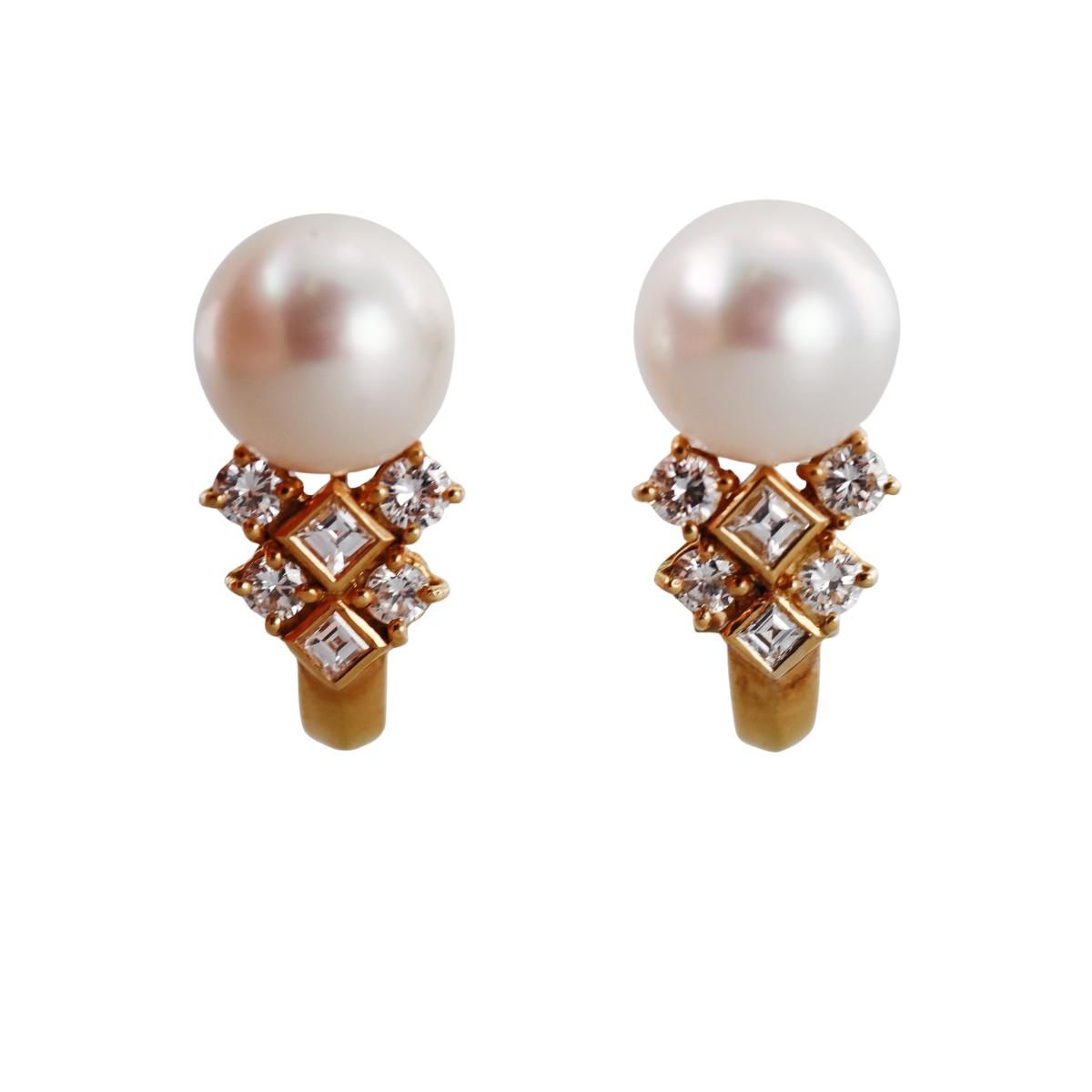 Italian 18k Gold Diamond Pearl Earrings