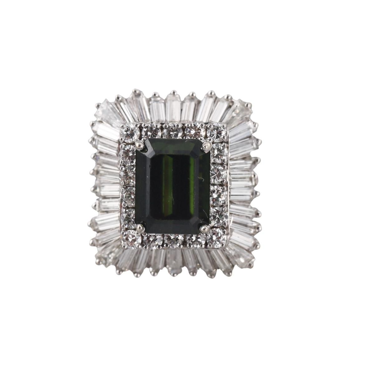 14k Gold 4ct Green Tourmaline 1.70ctw Diamond Ring