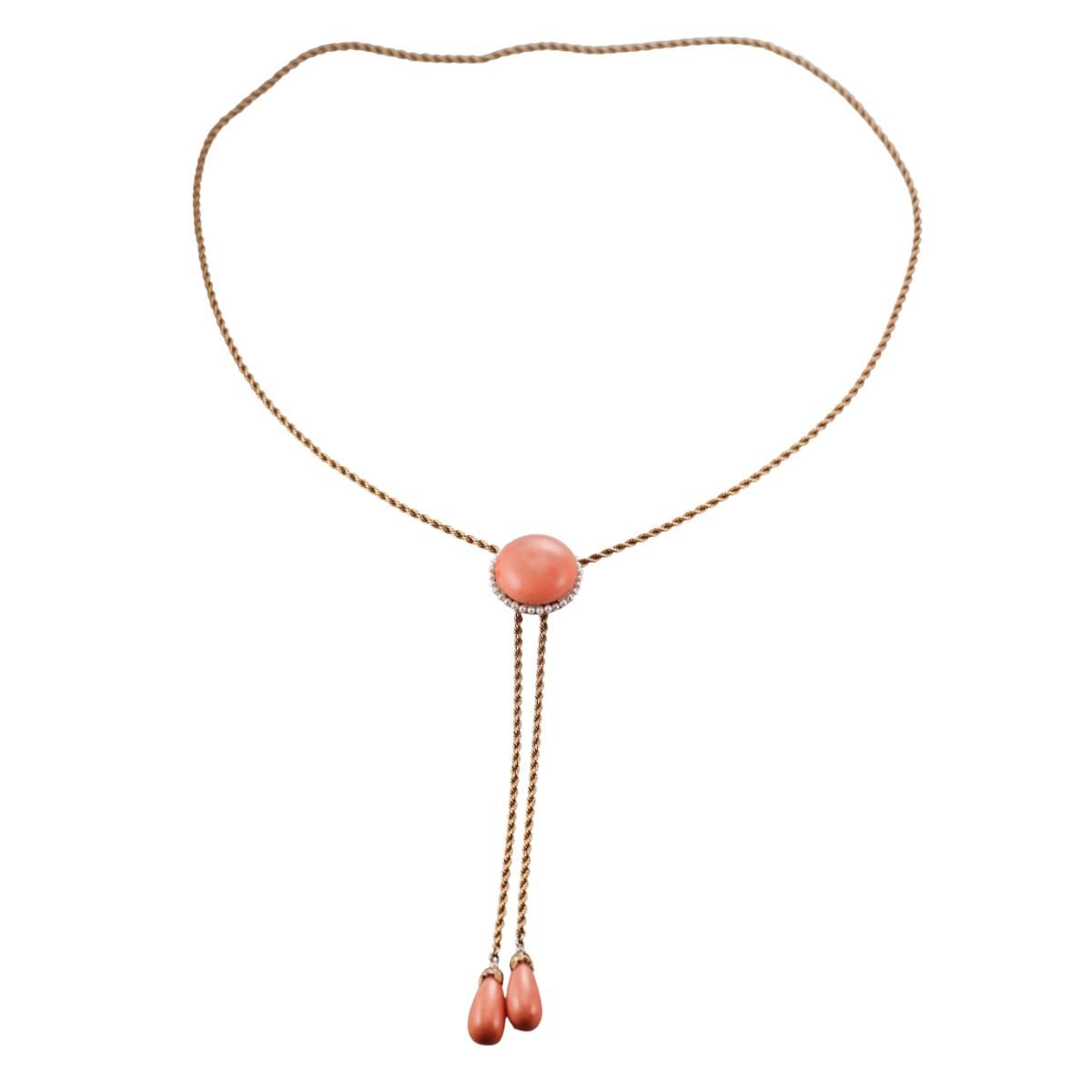 Antique Victorian 14k Gold Seed Pearl Coral Necklace