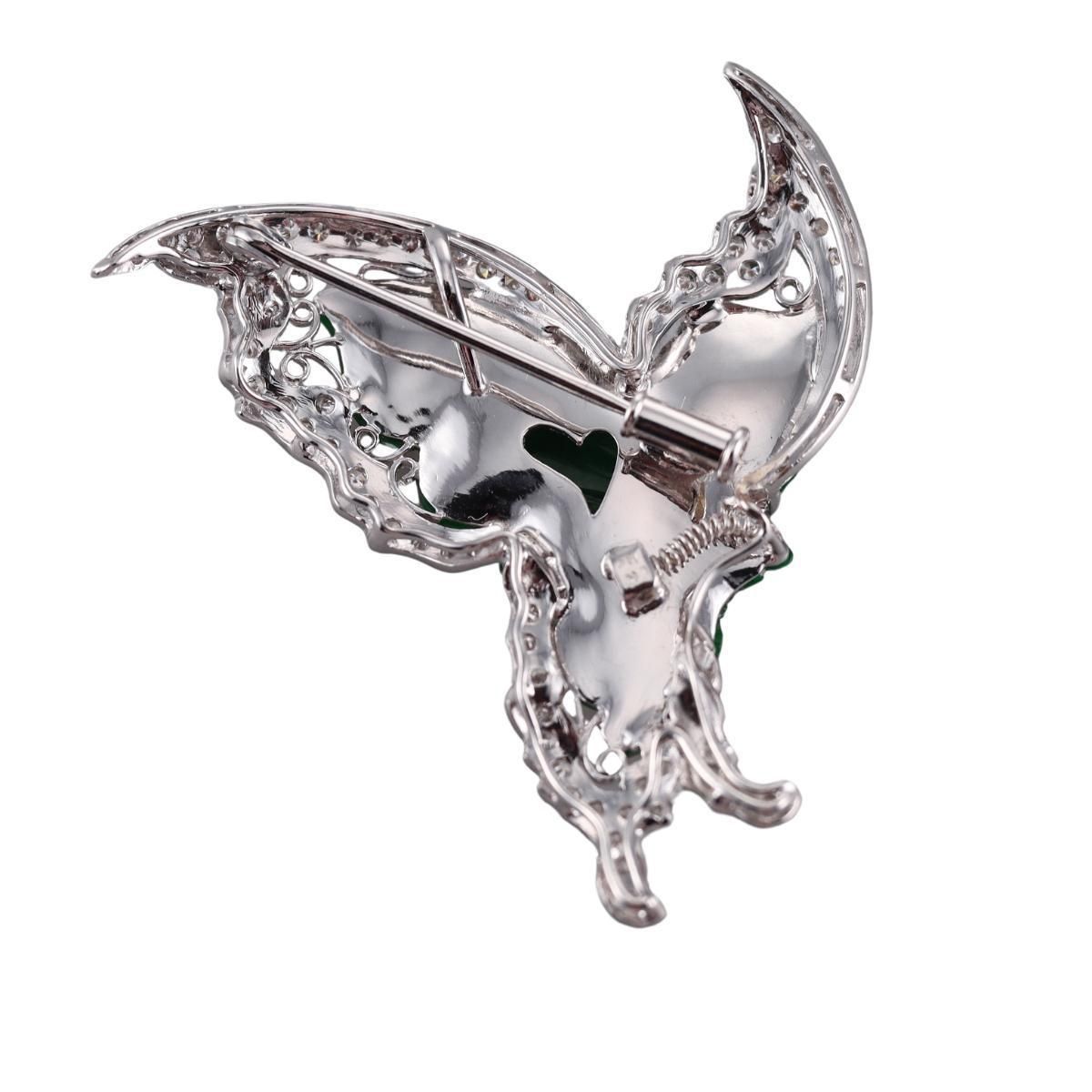 18k Gold Carved Jade Diamond Butterfly Brooch