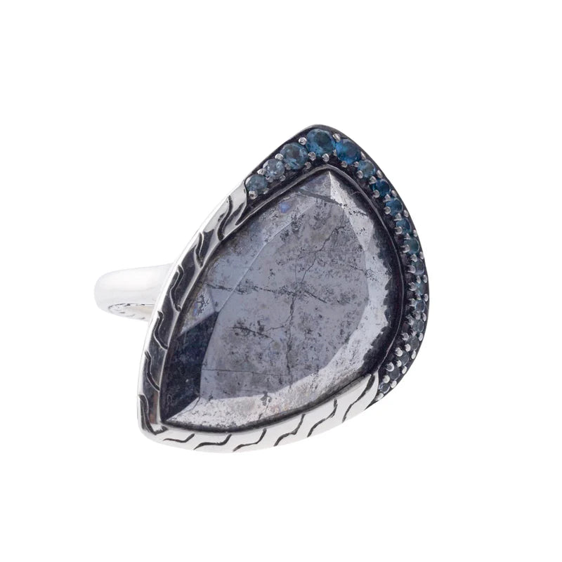 John Hardy Classic Chain Sterling Silver Blue Topaz Ring Retail Value $895