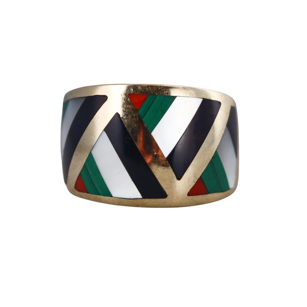 Asch Crossbardt 14k Gold Inlay Gemstone Ring