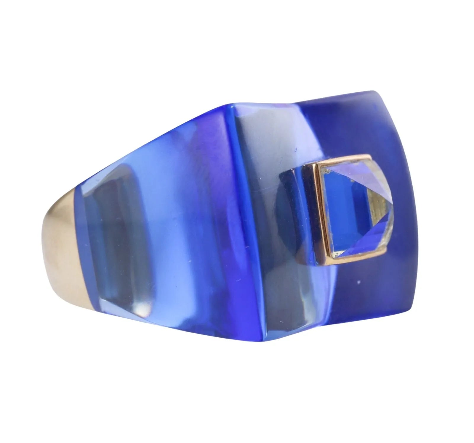 Baccarat 18k Gold Blue Crystal Ring