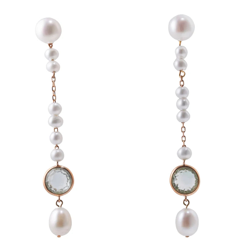 Mimi Milano Happy Gioya Pearl Prasiolite Gold Drop Earrings