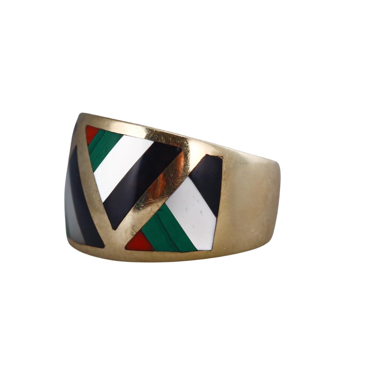 Asch Crossbardt 14k Gold Inlay Gemstone Ring