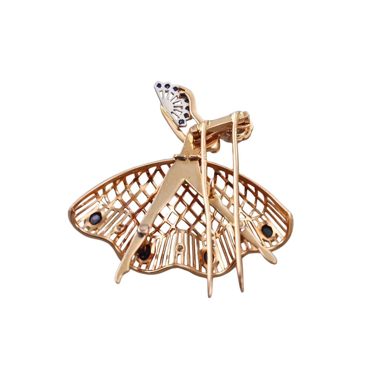 Retro 18k Gold Diamond Sapphire Ballerina Brooch Pin