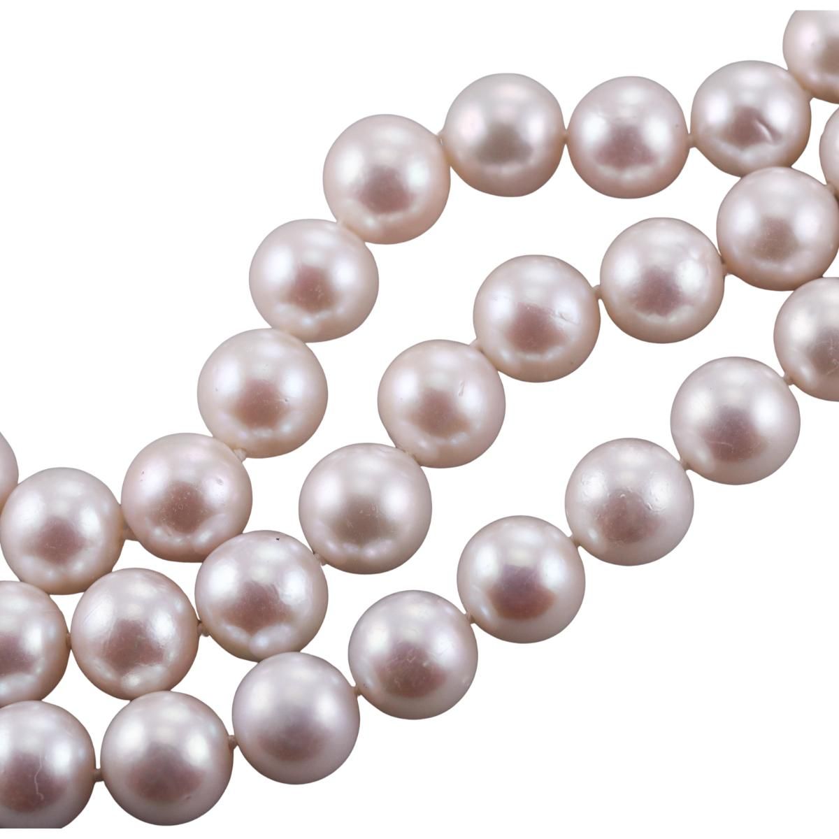 18k Gold Diamond Pearl Three Strand Necklace