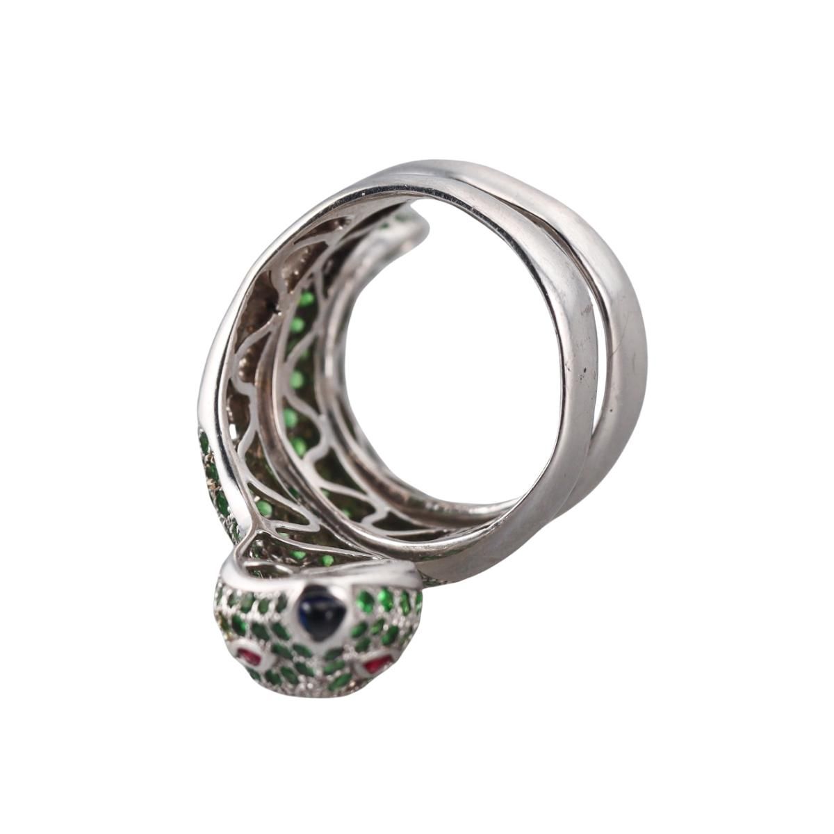 18k Gold Tsavorite Diamond Ruby Snake Wrap Ring