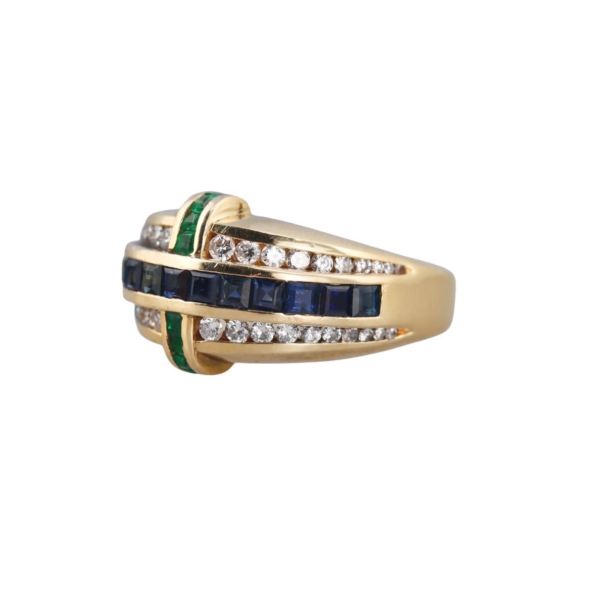 Charles Krypell 18k Gold Diamond Sapphire Emerald Ring