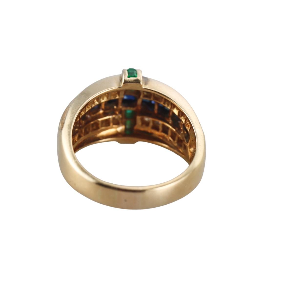Charles Krypell 18k Gold Diamond Sapphire Emerald Ring