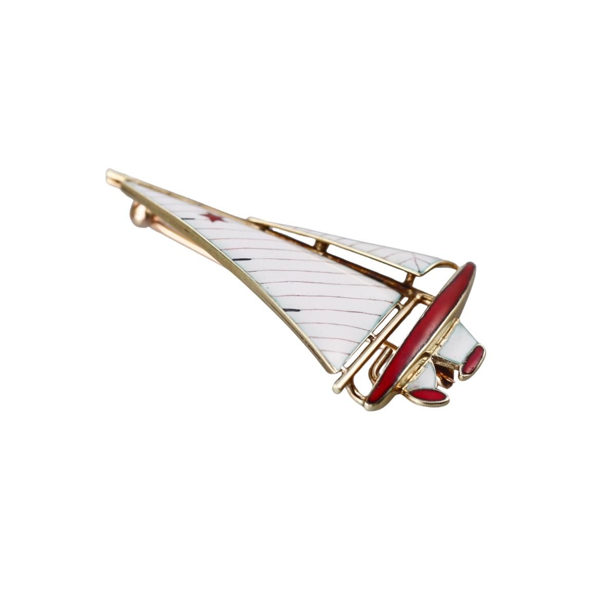 Antique 14k Gold Enamel Sailboat Brooch Pin