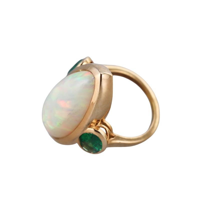 18k Gold Opal Emerald Cocktail Ring