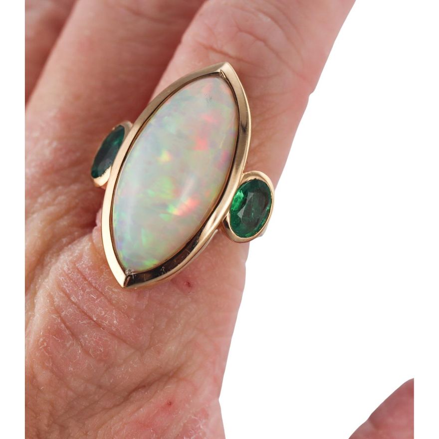 18k Gold Opal Emerald Cocktail Ring