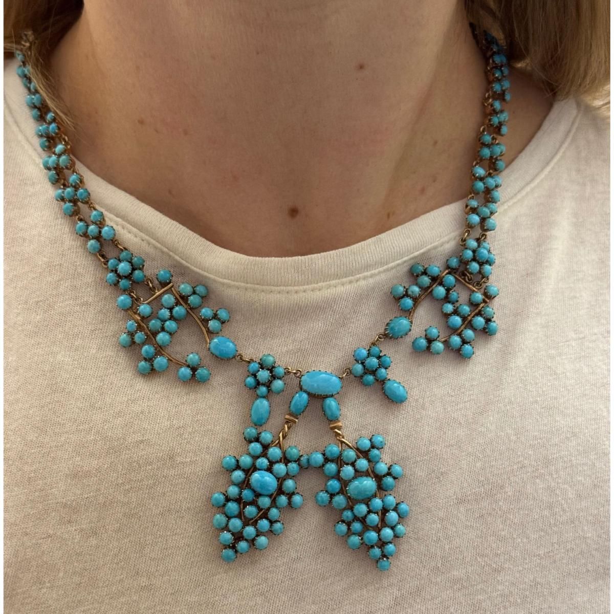 1960s Vintage 14k Gold Turquoise Necklace