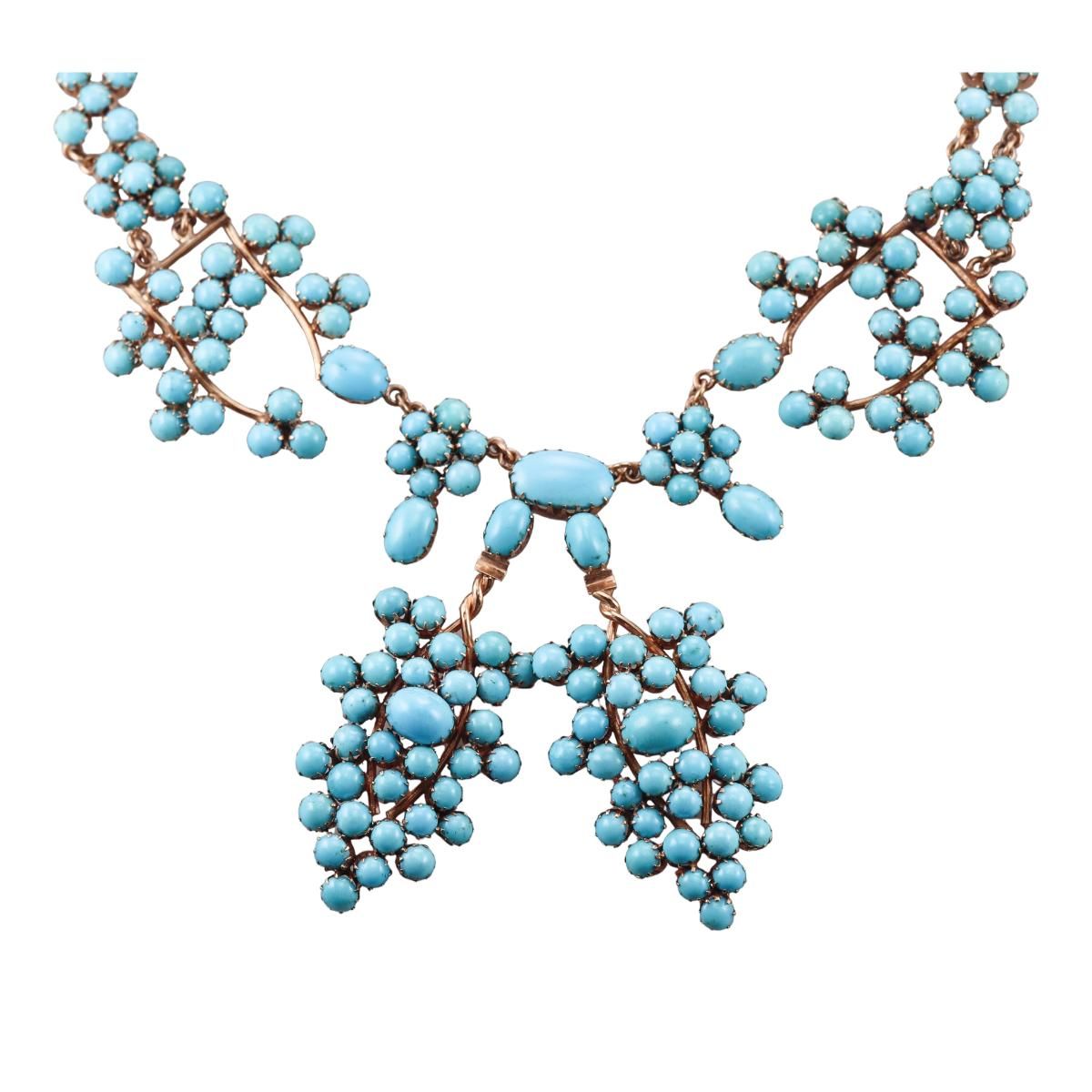 1960s Vintage 14k Gold Turquoise Necklace