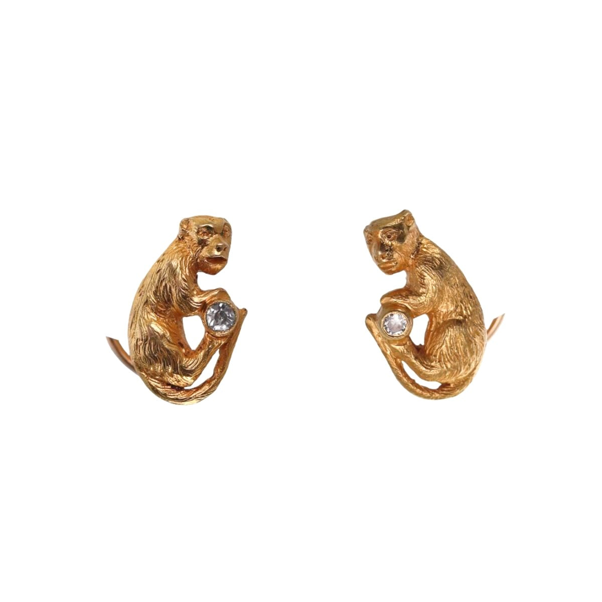 Antique 18k Gold Diamond Monkey Earrings