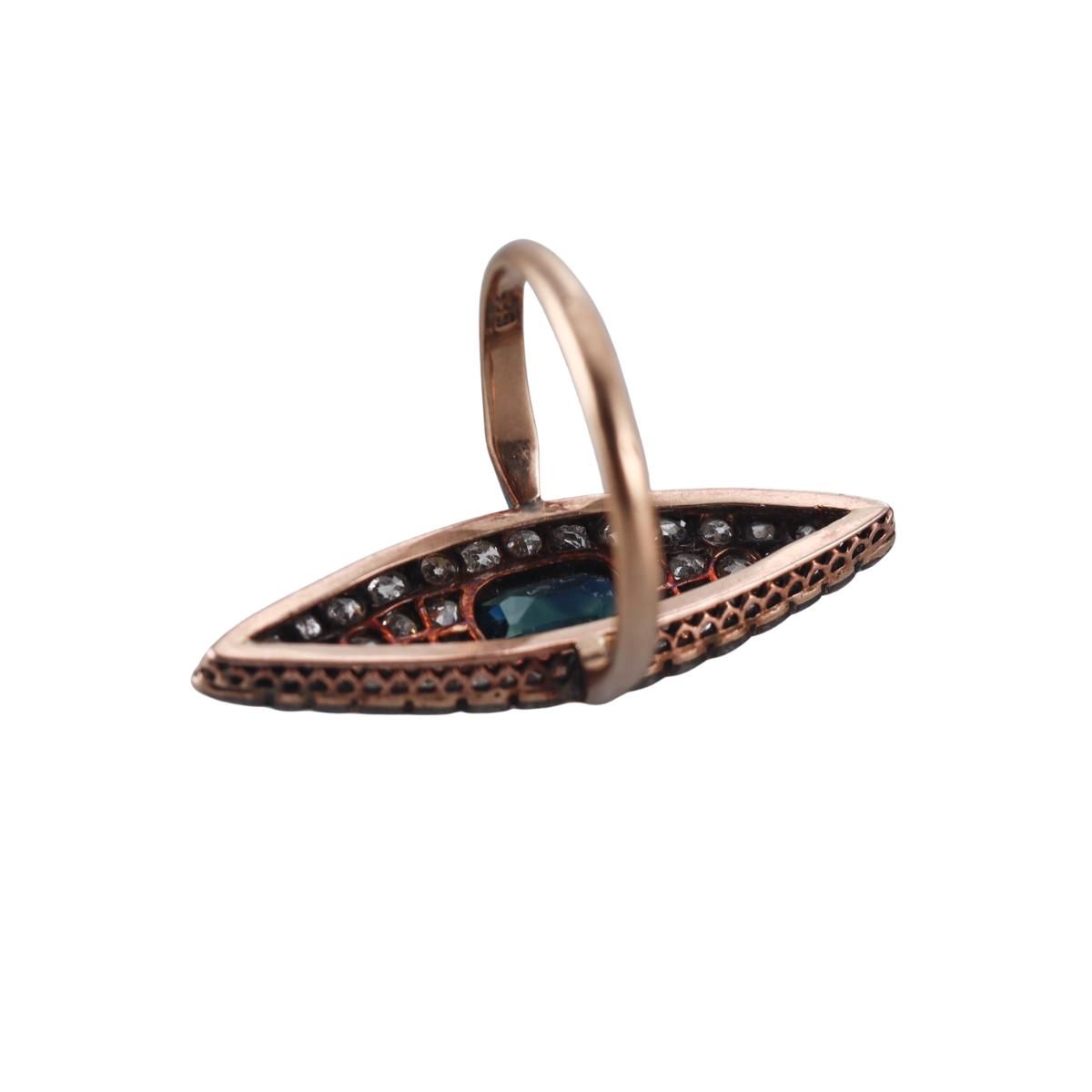 Antique 14k Gold Silver 2.25ctw Diamond Sapphire Navette Ring