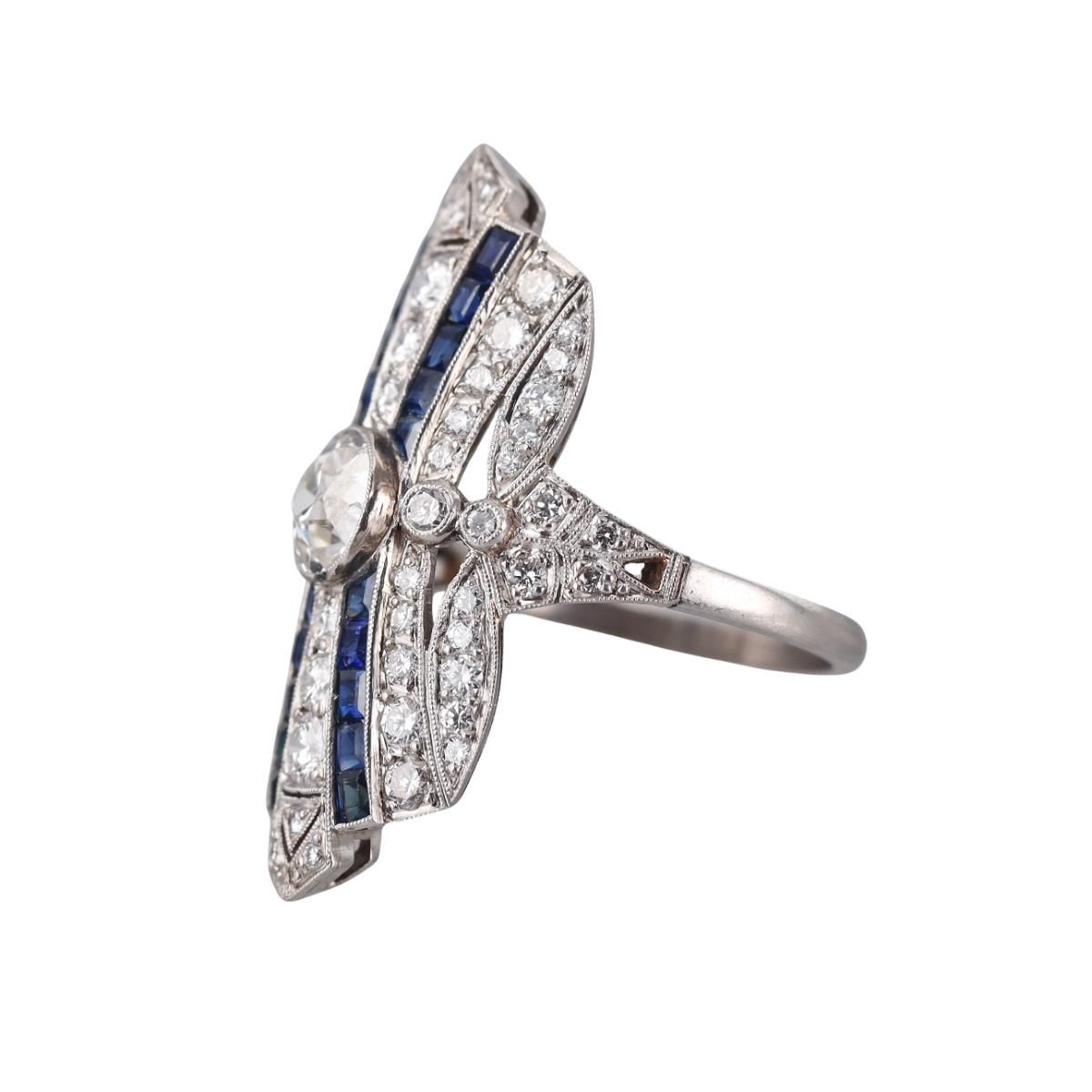 Platinum 2.41ctw Old European Diamond Sapphire Ring