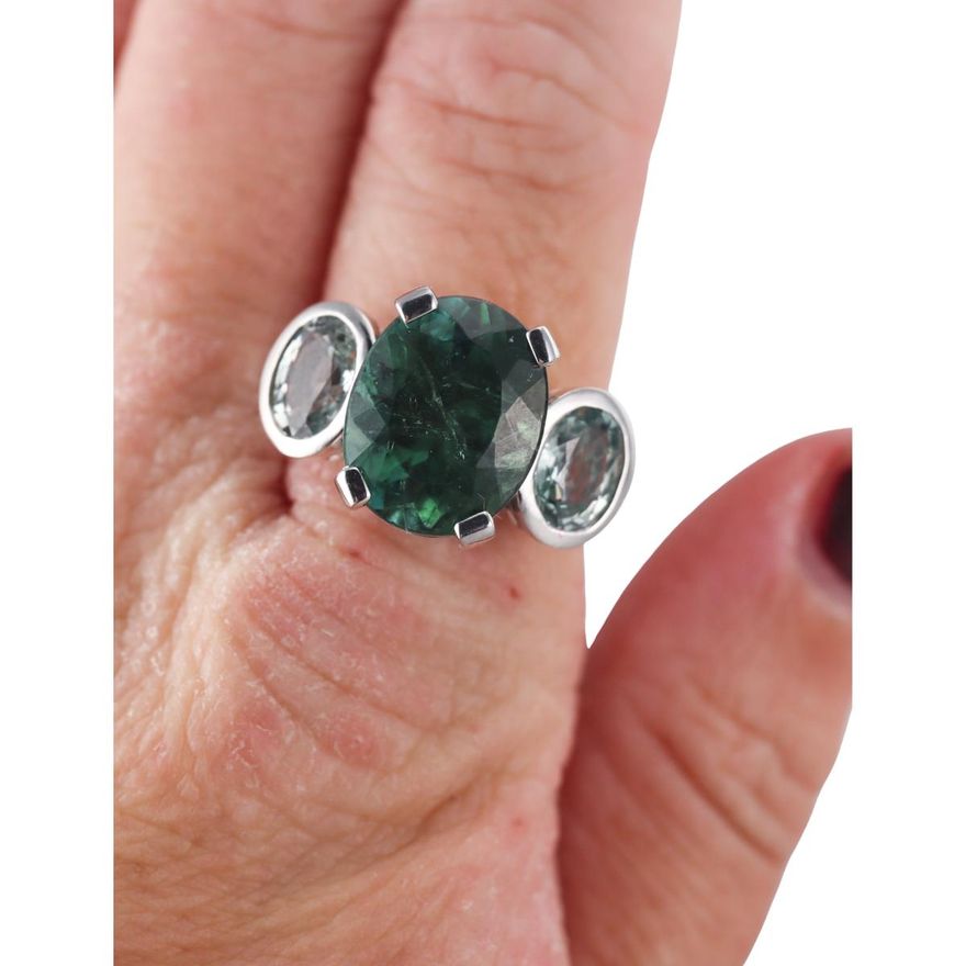 Platinum 9ct Green Tourmaline Prasiolite Ring