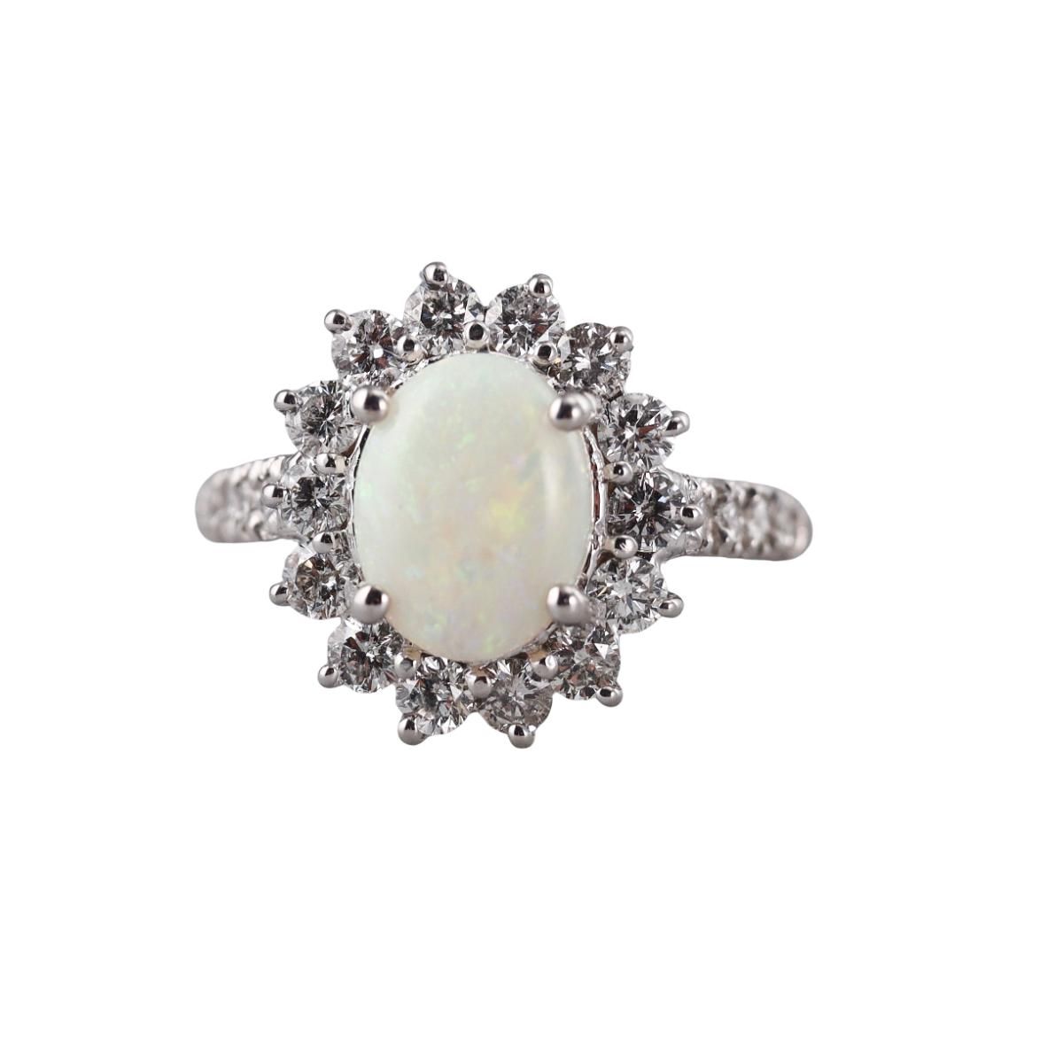 14k Gold Diamond Opal Cluster Ring