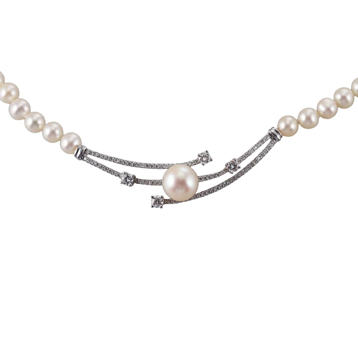 14k Gold Diamond Pearl Necklace