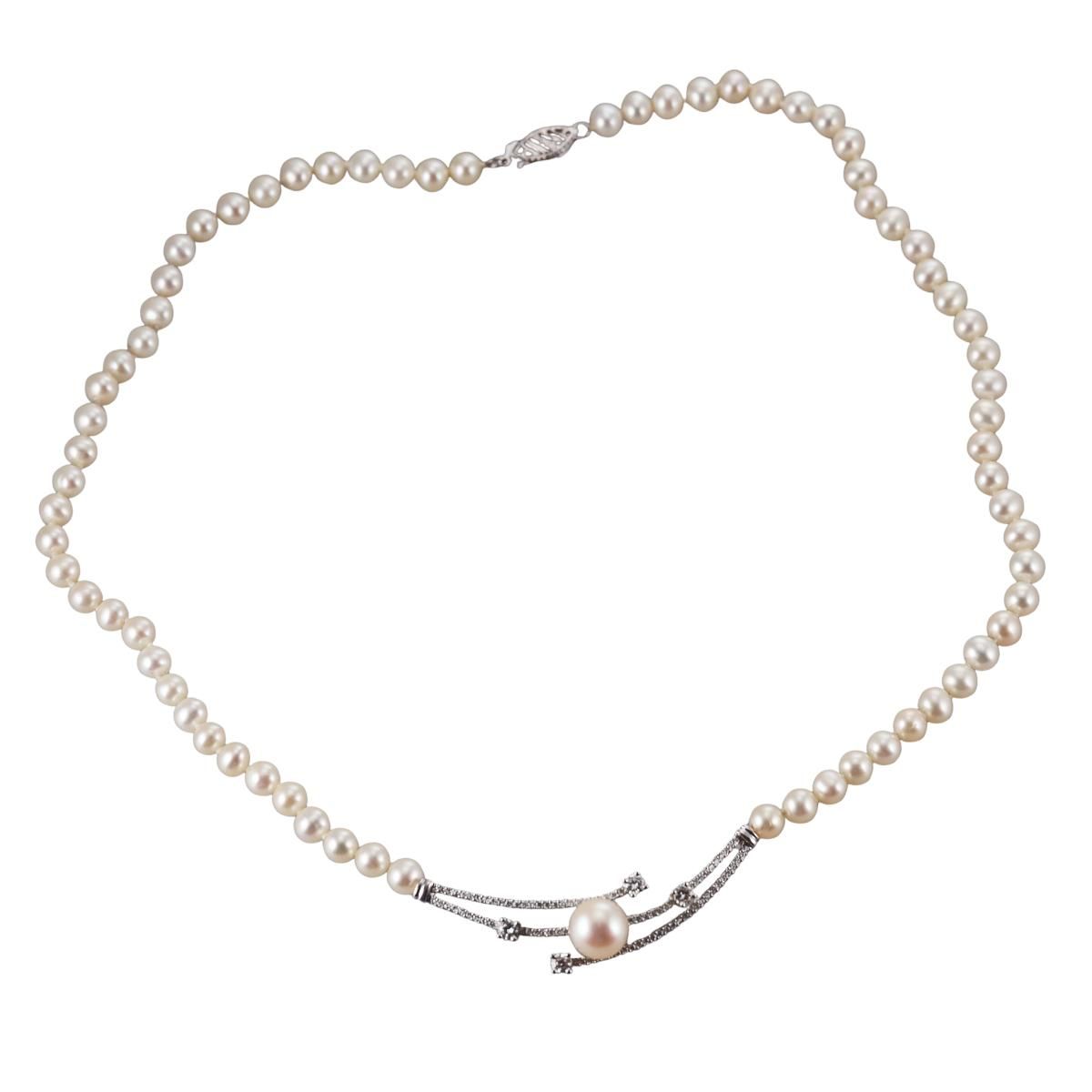 14k Gold Diamond Pearl Necklace