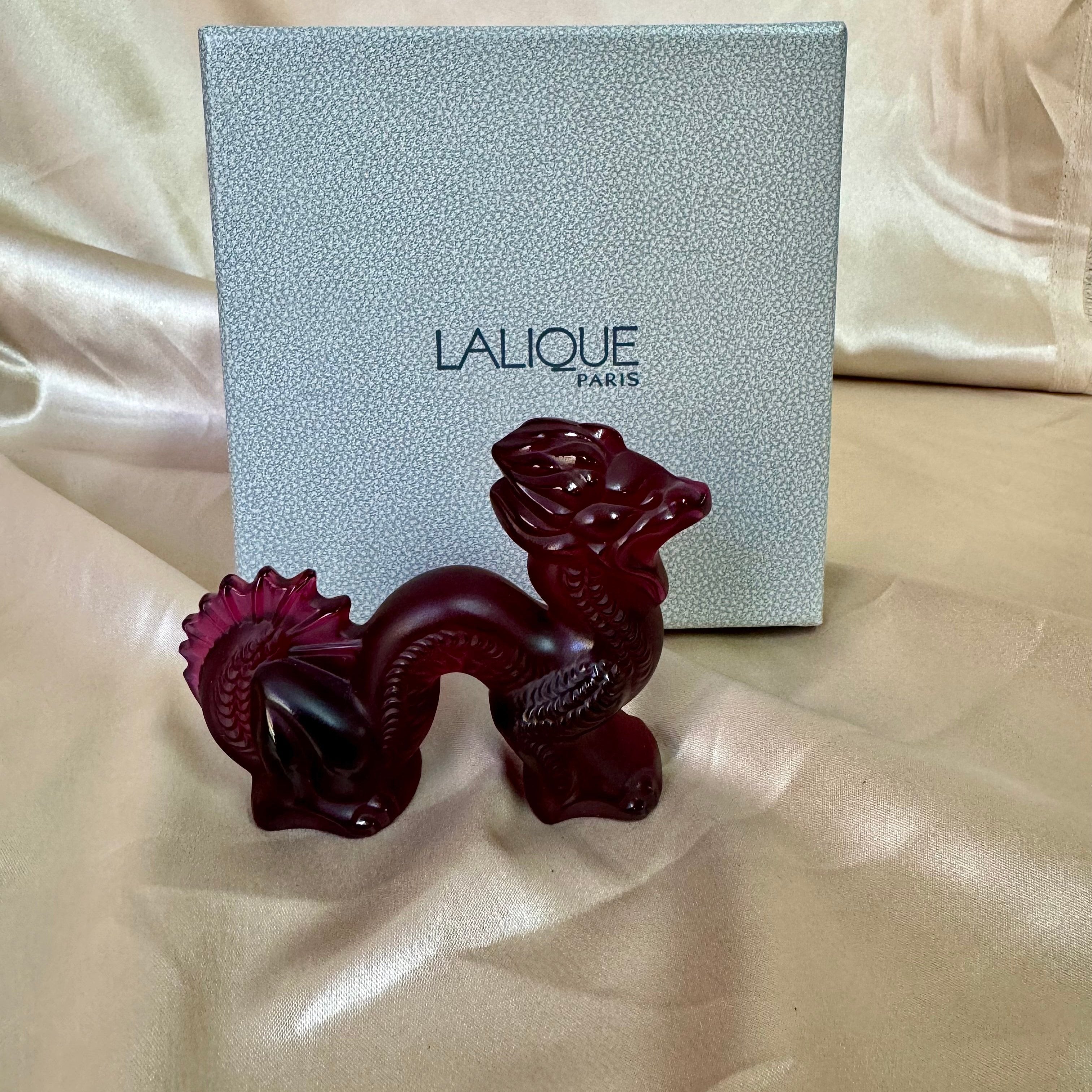 New Old Stock Lalique Crystal Red & Ambre Dragon Figure 1214000