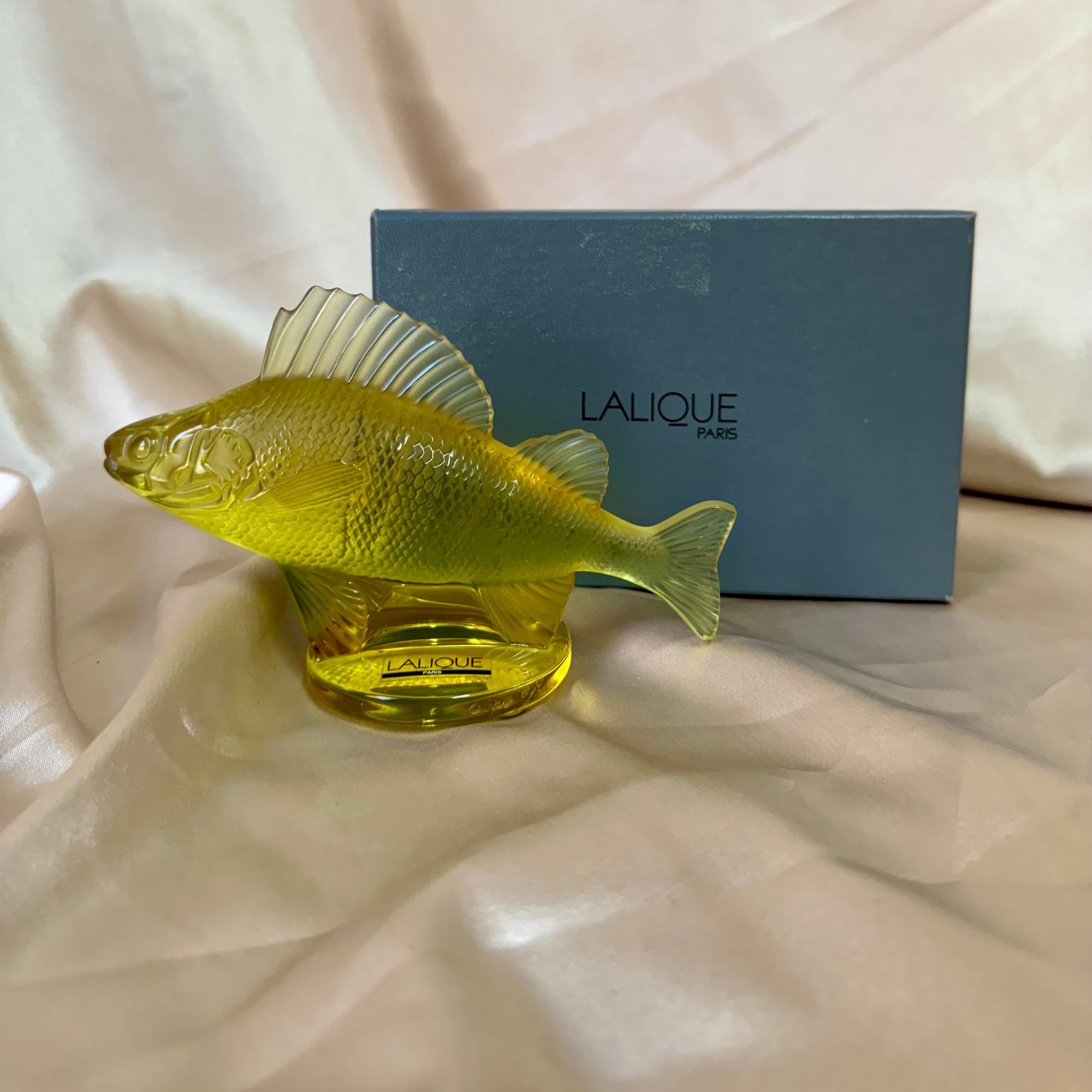 New Old Stock Lalique Crystal Yellow Perch Fish Figure 1183400