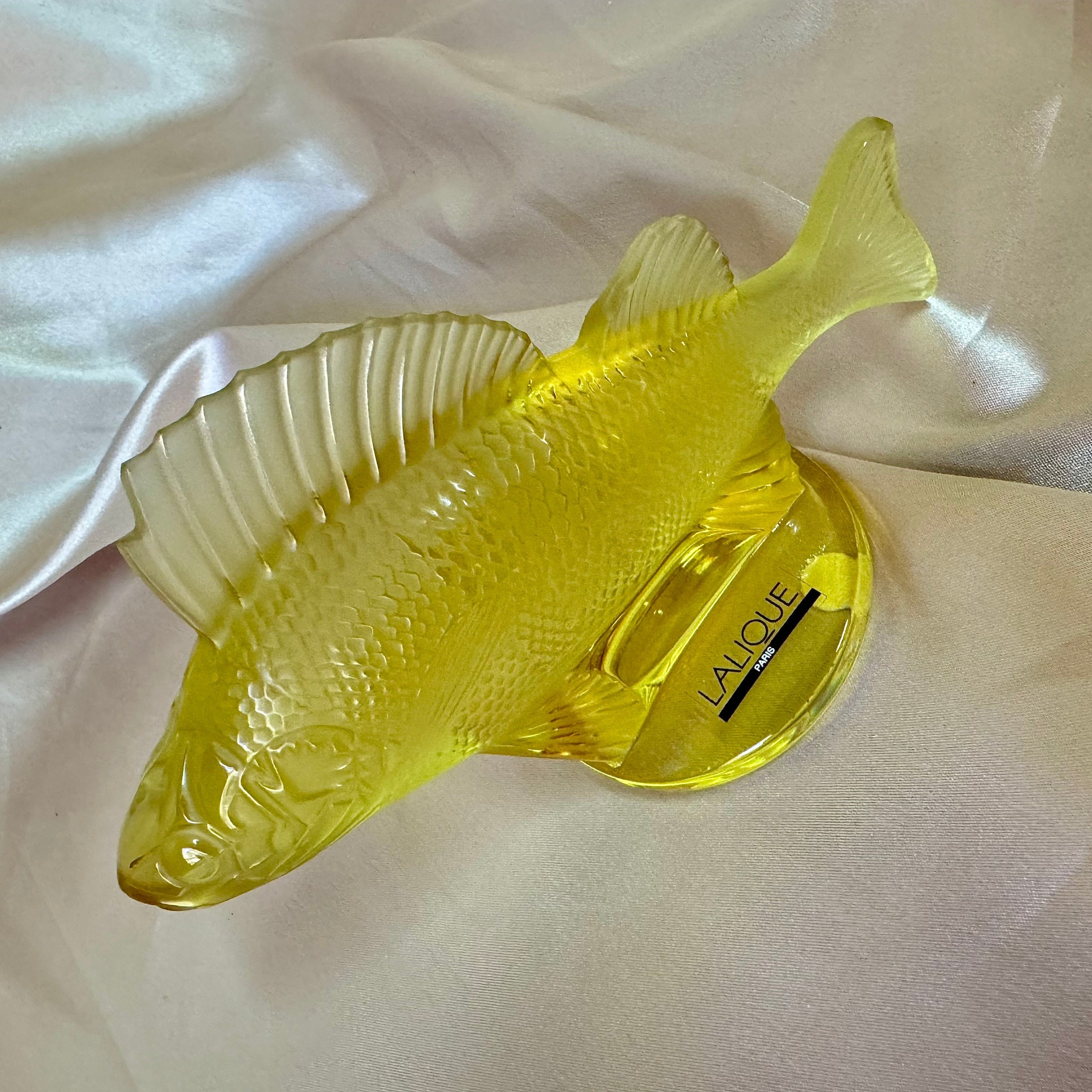 New Old Stock Lalique Crystal Yellow Perch Fish Figure 1183400