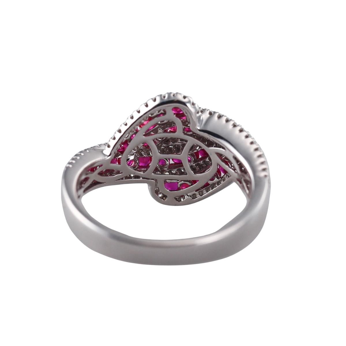 14k Gold Diamond Ruby Crossover Ring