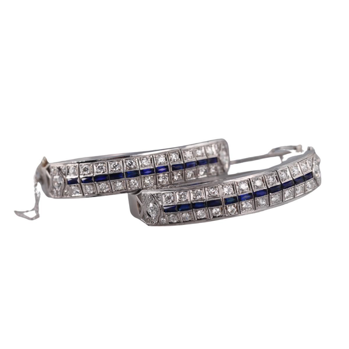 14k Gold 3.50ctw Diamond Sapphire Bangle Bracelet Set